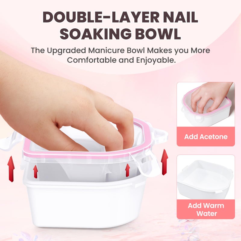 Yokilly Hand Toe Nail Soaking Bowl: 12PCS Large Size Hand & Foot Nail Soak Off Bowl for Nail Lovers - Acetone Proof Toe Soaking Tray with Manciure Pedicure Tools for Dip Powder Gel Polish Remover (Pink,Pink) - Image 3